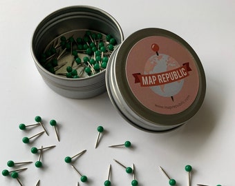 100 Push Pins for Travel Maps- Green Push Pins for World Travel Map- Travel Map Push Pins- Push Pins- 100 Push Pins- Map Tacks- Push Pins