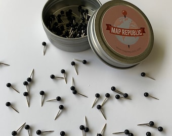 100 Push Pins for Travel Maps- Black Push Pins for World Travel Map- Travel Map Push Pins- Push Pins- 100 Push Pins- Map Tacks- Pins