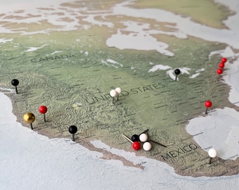 Push Pin World Map Poster- Olive Green & Blue World Map- Travel Map- World Map Push Pin- Map World Wall Art- Large Map of World- Travel Map