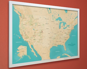 United States Push Pin Map Framed- US Map- Push Pin Map USA- National Park Map Push Pin- United States Map- Push Pin Travel Map- USA Pin Map