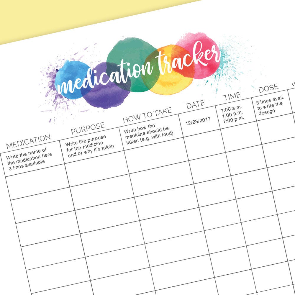 Medication tracker editable pdf instant download etsy uk