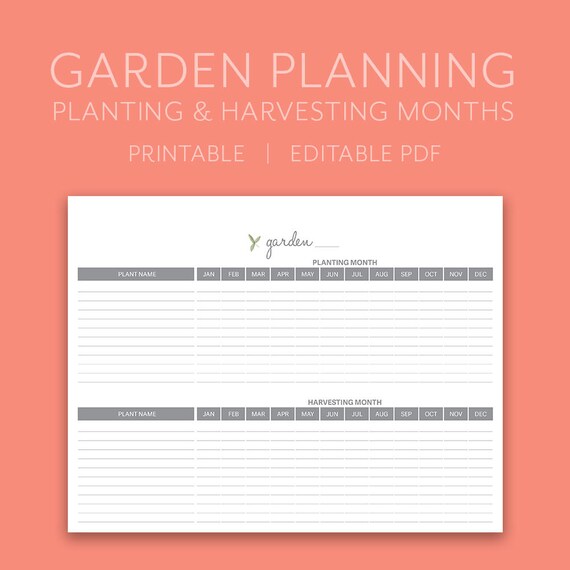 Garden Planting and Harvesting Chart Editable PDF Garden - Etsy