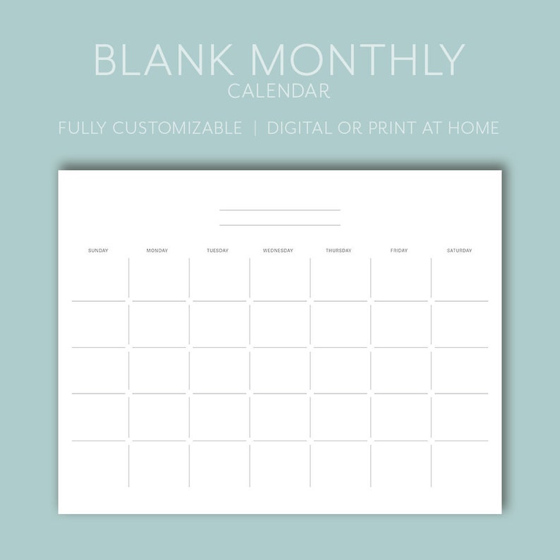 Blank monthly calendar editable printable planner etsy