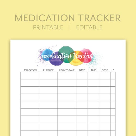 Medication Tracker Editable PDF Instant Download | Etsy