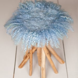 Curly Round Felted Blanket Newborn Photography Props Wool Stuffer Curly Felt BABY BLUE, PASTELS