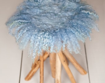 Manta de fieltro redonda y rizada, accesorios para fotografías de recién nacidos, relleno de lana, fieltro rizado, AZUL BEBÉ, PASTELES
