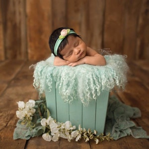 Curly Round Felted Blanket Newborn Photography Props Wool Stuffer Curly Felt PALE MINT, PASTELS