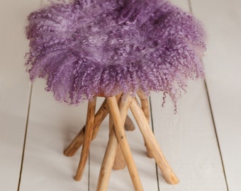 Manta de fieltro redonda rizada, accesorios para fotografías de recién nacidos, relleno de lana, fieltro rizado, LAVANDA ANTIGUA, PASTEL