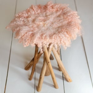 Curly Round Felted Blanket Newborn Photography Props Wool Stuffer Curly Felt LIGHT PEACH, PASTEL