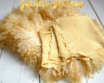Golden Yellow Christmas set , Curly Round Felted Blanket Newborn Photography Props Wool Stuffer