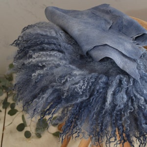 DUSTY DENIM Set, Round Curly Blanket, Merino Silk Layer, Newborn Photography props