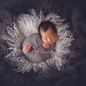 Curly Round Felted Blanket 21-23inch, Newborn Photography Props Wool Stuffer Curly Felt LIGHT SILVER, PASTEL