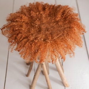 Curly Round Felted Blanket Newborn Photography Props Wool Stuffer Curly Felt BURNT ORANGE