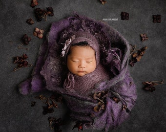 Lavender 2pc felted set -  Newborn Photography Props , Felted layers, Earth Props, Natural colors- LAVENDER