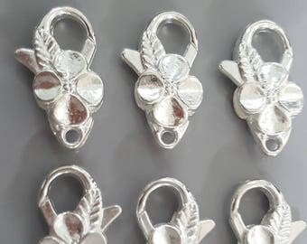 Karabinerverschluss mit Blume, 25x14x5.5mm, Wählen Sie Silber oder Antikes Messing - 6 Stück