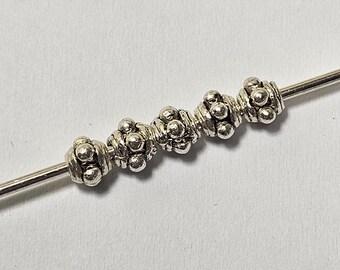4mm Bali Style Silver Metal Alloy Dot Spacer Beads, 50 Pcs