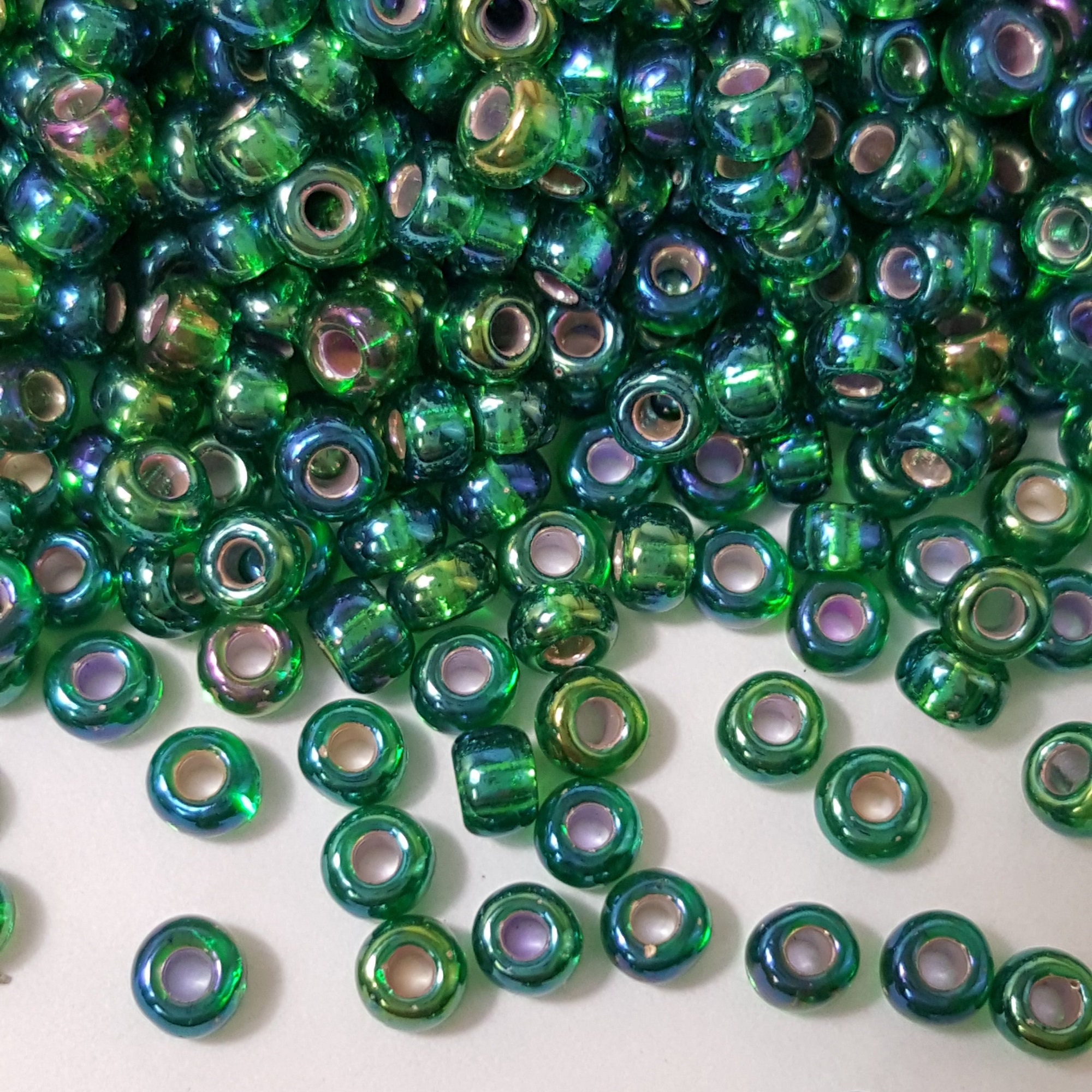8/0 Miyuki Japanese Seed Beads - Silver Lined Green AB #1016 - 20 Grams
