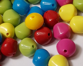 10mm Acrylic Bicone Shaped Beads, Mixed Colours, 50 Pcs