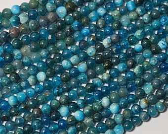 Blue Apatite Round Gemstone Beads, 15.5" Strand, Select from 4mm or 6mm