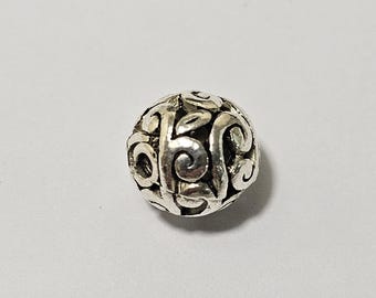 11mm Tibetan Style Vintage Round Floral Metal Hollow Beads, 10 Pcs