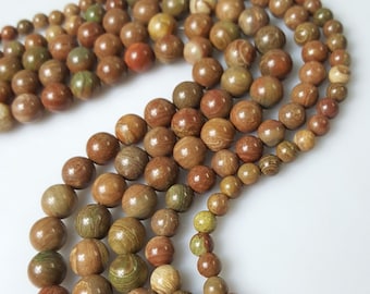 Natural Rainbow Jasper Gemstone Polished Round Beads, 15.5" Strand - Select 6mm, 8mm or 10mm Beads