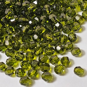 4mm Swarovski Round (5000) Faceted Crystal Beads, Olivine - Select 20 or 50 Beads
