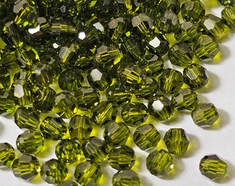 4mm Swarovski Round (5000) Faceted Crystal Beads, Olivine - Select 20 or 50 Beads