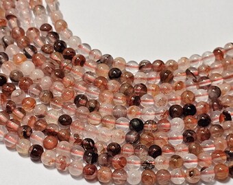 4mm Natural Brazilian Red Hematoid Phantom Quartz Gemstone Beads, Grade AAA, 15" Strand