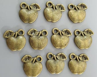Double Sided Bronze/Antique Brass Apple Charm, 11.5x11.5x2.4mm - Select 10, 20 or 50 Pieces