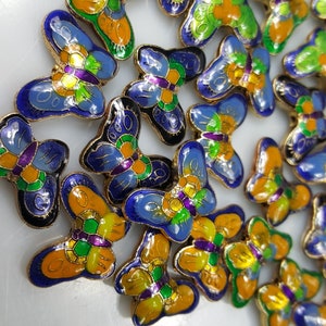 Enamelled Butterfly Beads, Size 17x23x6mm, Hole: 1.5mm, Mixed Colors - 4 Pieces