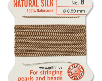 Griffin Silk Bead Cord with Needle (GJW), Beige, 2 Metres - Select Size