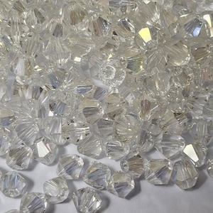6mm Crystal AB Faceted Bicone Crystal Beads, 50 Pcs