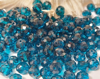10x8mm Peacock Blue Faceted Crystal Rondelle Beads - 50 Pcs
