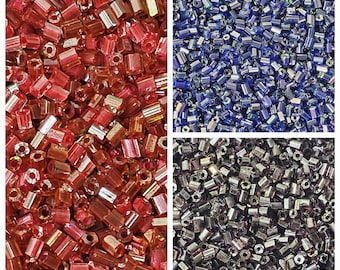 2x2mm Bugle Tube Glass Seed Beads (PM), 20 Grams - Select Colour