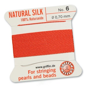 Griffin Silk Bead Cord with Needle (GJW), Coral, 2 Metres - Select Size