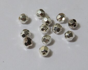 3.5mm Silver Faceted Beads, Hole: 1.5mm - Select 50 or 100 Pcs