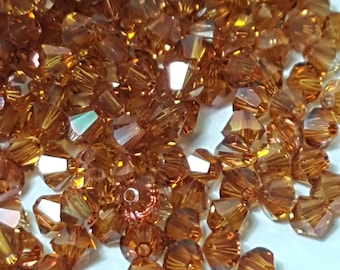 Swarovski 4mm Bicone Faceted Crystal Beads - Copper - Select 20 or 50 Beads