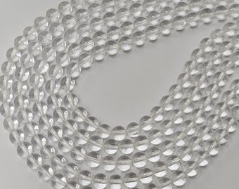 Cuentas redondas lisas de cuarzo cristalino natural transparente, tira de 15,5" (seleccionar tamaño)