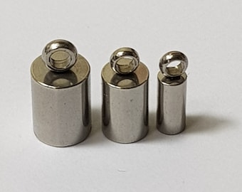 Stainless Steel End Caps with Loop, 10 Pcs - Select from 2mm, 3mm or 4mm Inner Diameter