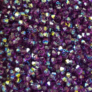 4mm Amethyst AB Swarovski Faceted Bicone Crystal Beads - Select 20 or 50 Pcs