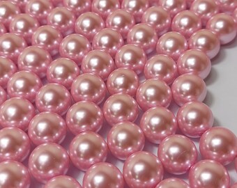 Perlas de vidrio redondas de color rosa caramelo de 14 mm