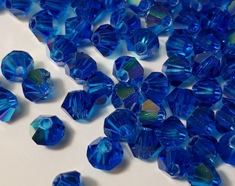 4mm Capri Blue AB Swarovski Bicone Faceted Crystal Beads - Select 20 or 50 Beads