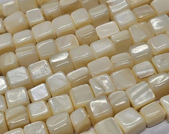 7-8mm Square Cube Mother of Pearls Beads, 15.5" Strand