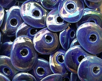 13mm Mykonos Greek Ceramic Cornflake Beads, Oil On Water - 10 Beads