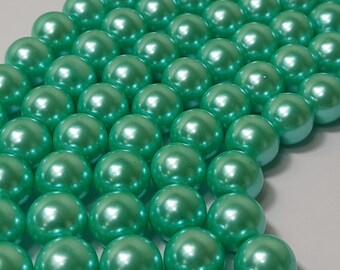 Perlas de vidrio redondas de color verde menta de 12 mm
