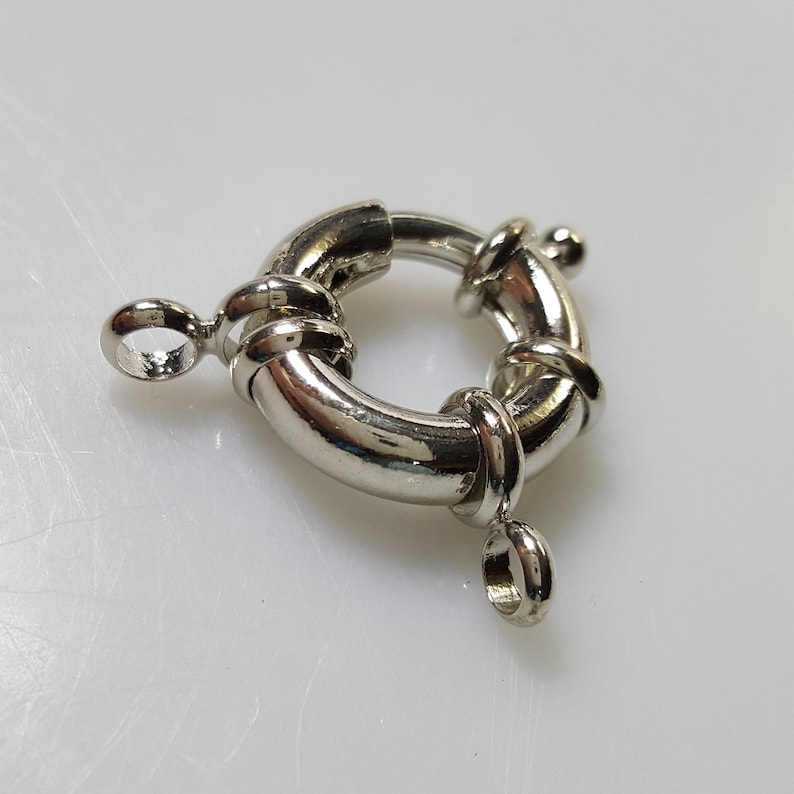 Incl Loops 30x22x5mm Large Brass Spring Clasps Hole: 3mm 5 Pieces Ring 17mm Silver Finish