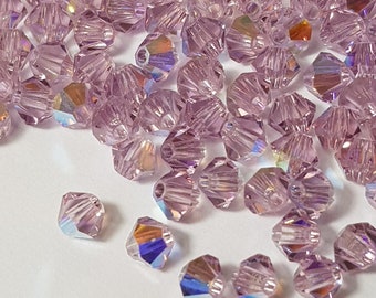 4mm Light Amethyst AB Swarovski Bicone Faceted Crystal Beads - Select 20 or 50 Beads