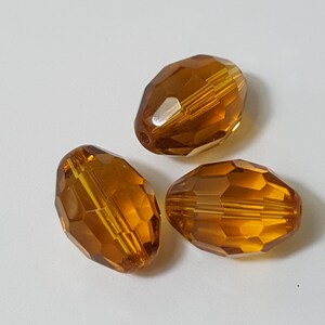 16x12mm Faceted Oval Glass Beads, 10 Pcs -  Select from Light or Medium Topaz