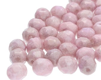 4 mm kritlila lyster tjeckiska fasetterade eldpolerade ovala glaspärlor, 100 st