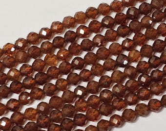 4mm Orange Hessonite Natural Garnet Faceted Beads, 15" Strand